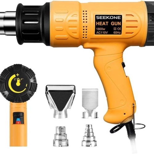 SEEKONE Heat Gun 1800W 122℉~1202℉（50℃- 650℃）Fast Heating Heavy Duty Hot Air Gun Kit Variable Temperature Control Overload Protection with 4 Nozzles for Crafts, Shrinking PVC, Stripping Paint(5.2FT)