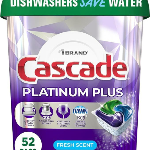 Cascade Platinum Plus Dishwasher Pod, Dish Detergent ActionPacs Dish Pods, Fresh, 52 Count