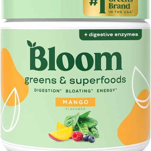 Bloom Nutrition Superfood Greens Powder, Digestive Enzymes with Probiotics and Prebiotics 30 SVG, Mango 